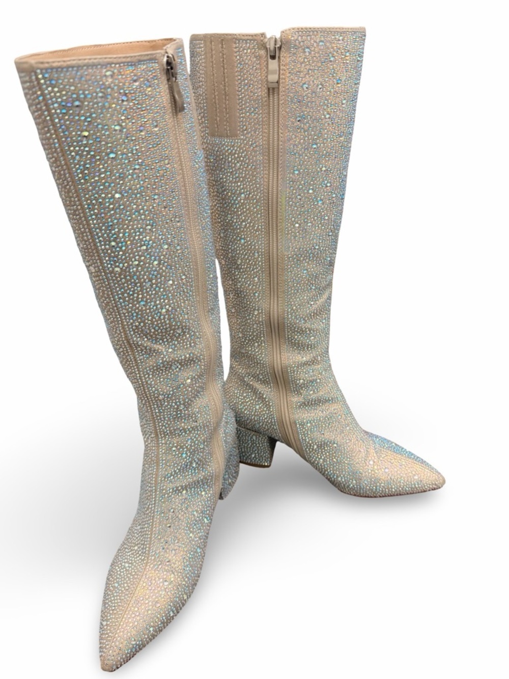Wetkiss Iridescent Crystal Rhinestone Chunky Heel Knee High Boots Size 6.5 - Picture 6 of 8